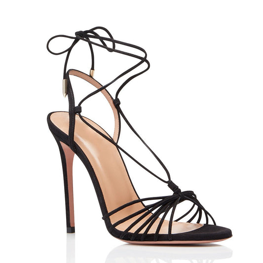 Sandales noires à lanières sexy et talons hauts, grandes chaussures de mode pour femmes de banquet