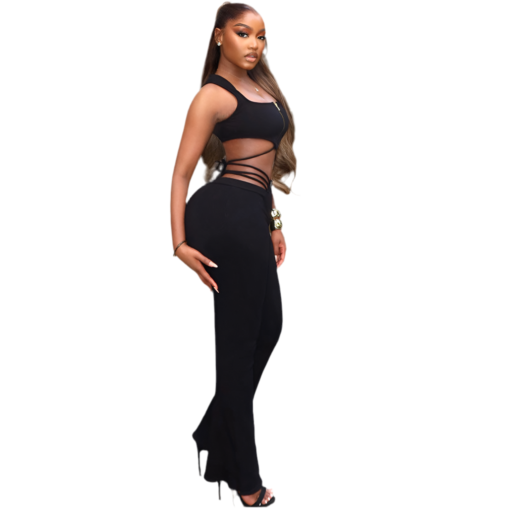 Women's Black Sleeveless Top High Waist Suit