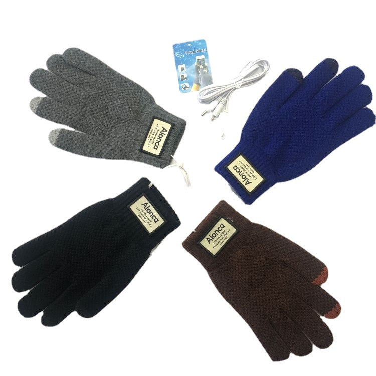 Men's knitted touchscreen electric heating gloves - view 1