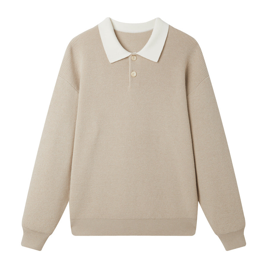 Long Sleeve Turn-Down Collar Knit Sweater