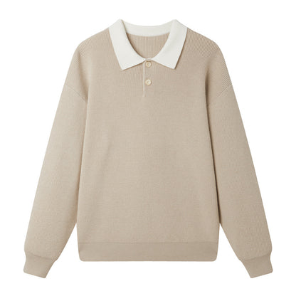 Long Sleeve Turn-Down Collar Knit Sweater