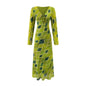 V-Neck Tie-Strap Long Sleeve Waist-Cinching Figure-Flattering Maxi Dress