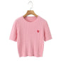 Short sleeved embroidery college style knitted sweater