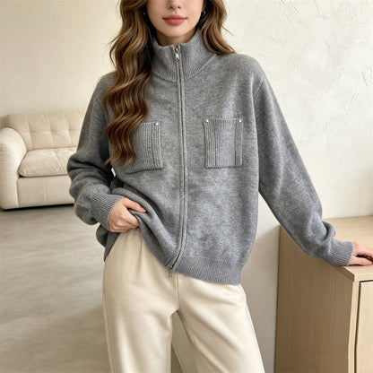 zipper long sleeved sweater