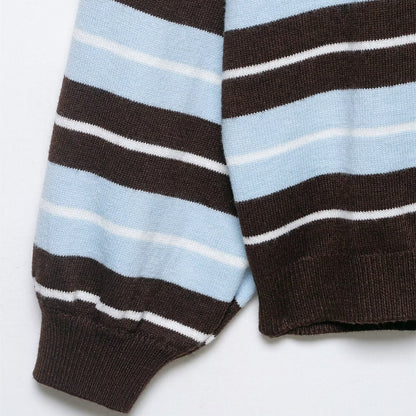 Hooded contrasting striped knitted sweater