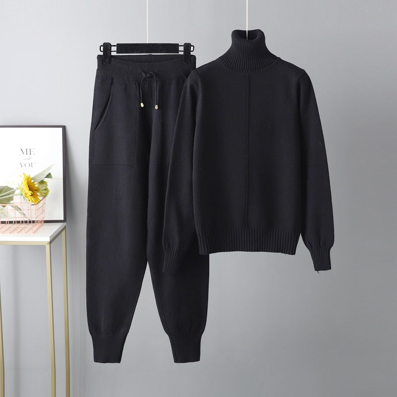 Solid Color Sweater Knitted Two Piece Set