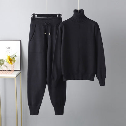 Solid Color Sweater Knitted Two Piece Set