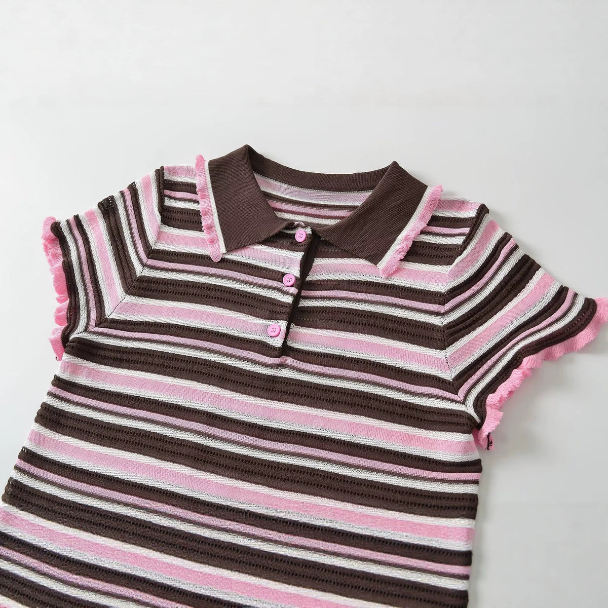 striped knitted polo shirt for women