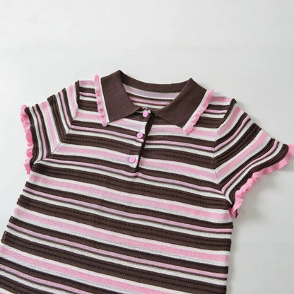 striped knitted polo shirt for women