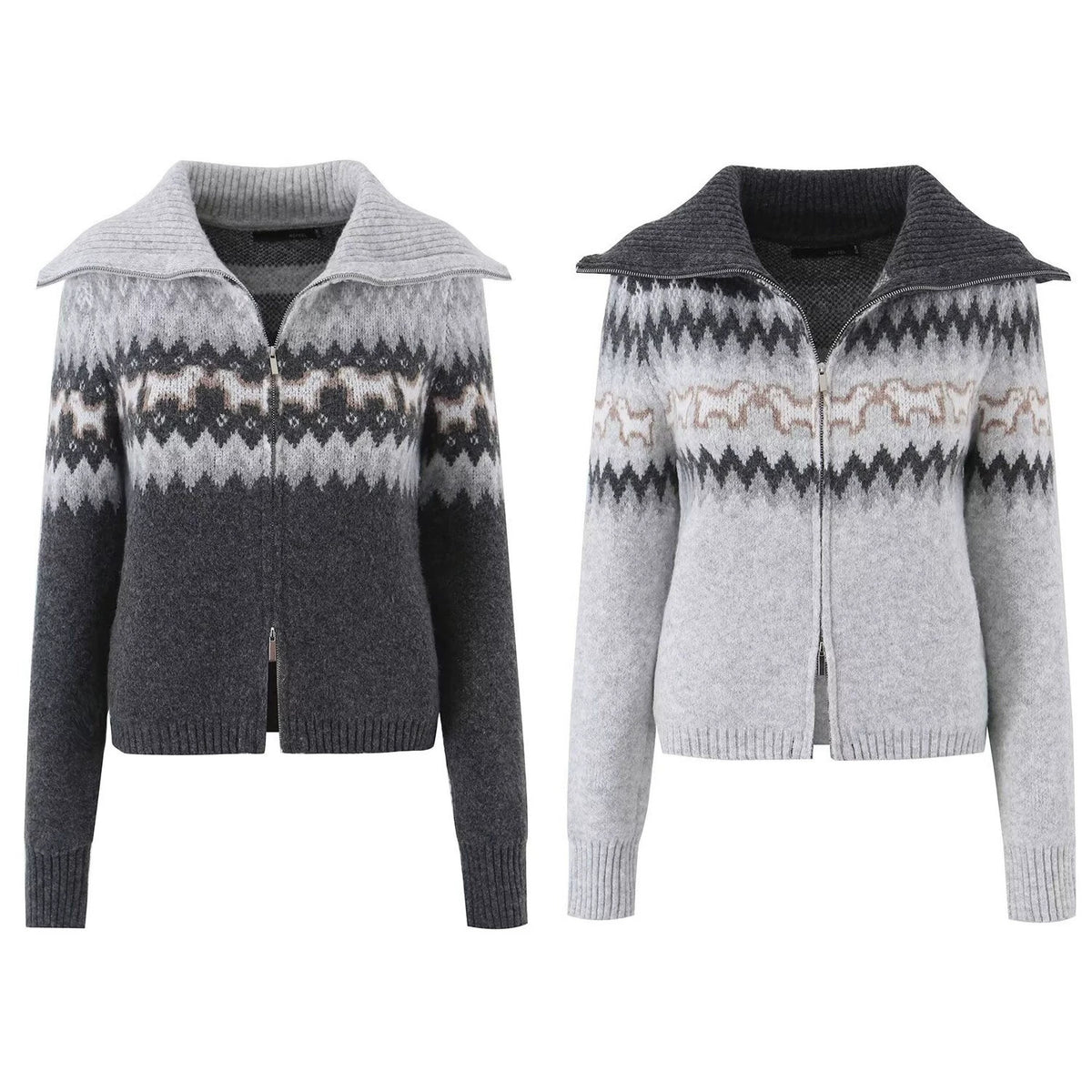 diamond grid jacquard large lapel sweater