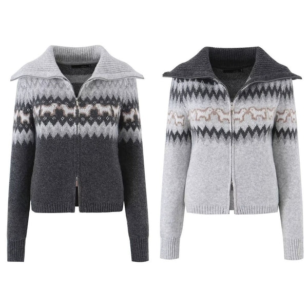 diamond grid jacquard large lapel sweater