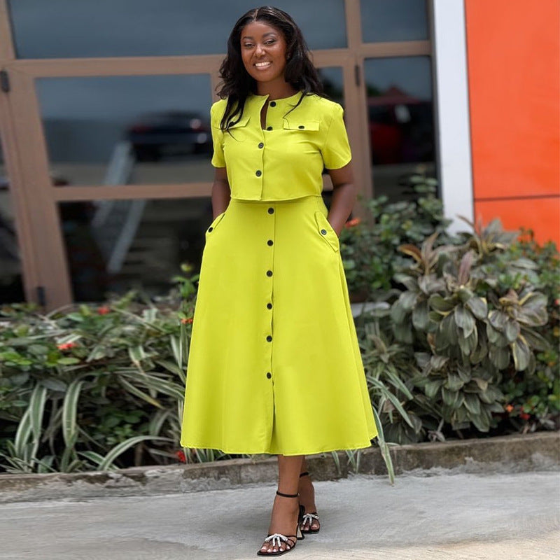 high waisted breasted skirt set