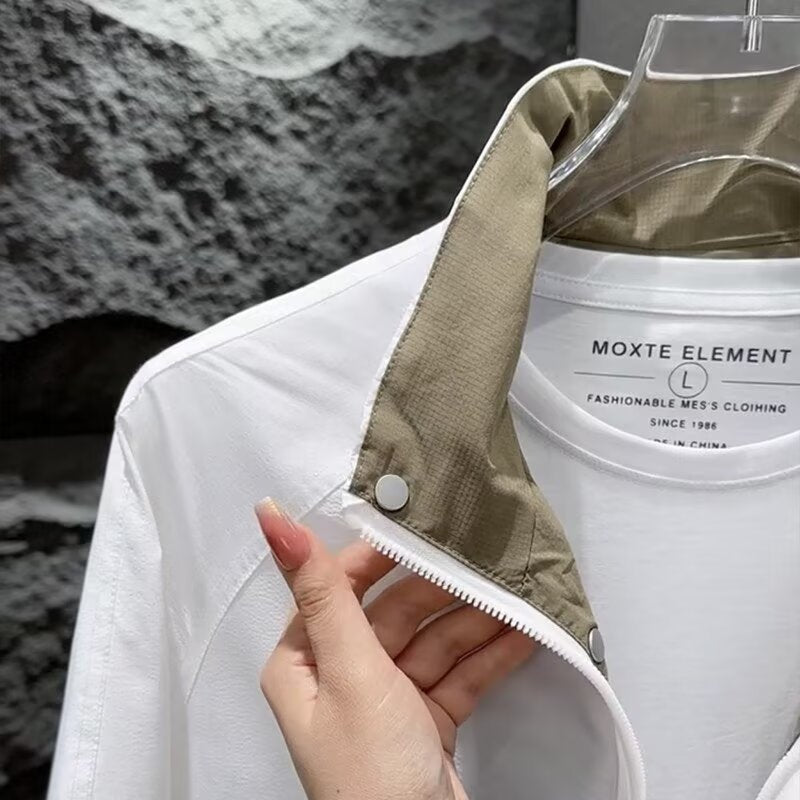 Color-Block Double Layer Stand Collar Short Jacket