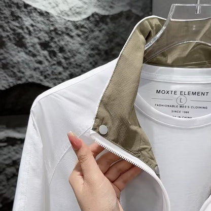 Color-Block Double Layer Stand Collar Short Jacket