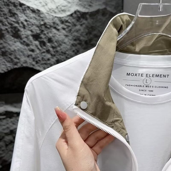 Color-Block Double Layer Stand Collar Short Jacket