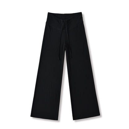 Solid color loose wide leg hanging drawstring straight leg pants