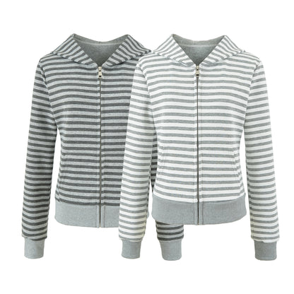 Women's Gray Striped Sweatshirt and Wide Leg Sweatpants