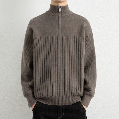 Men's  Relaxed Fit Stand Collar Knitted Jacket