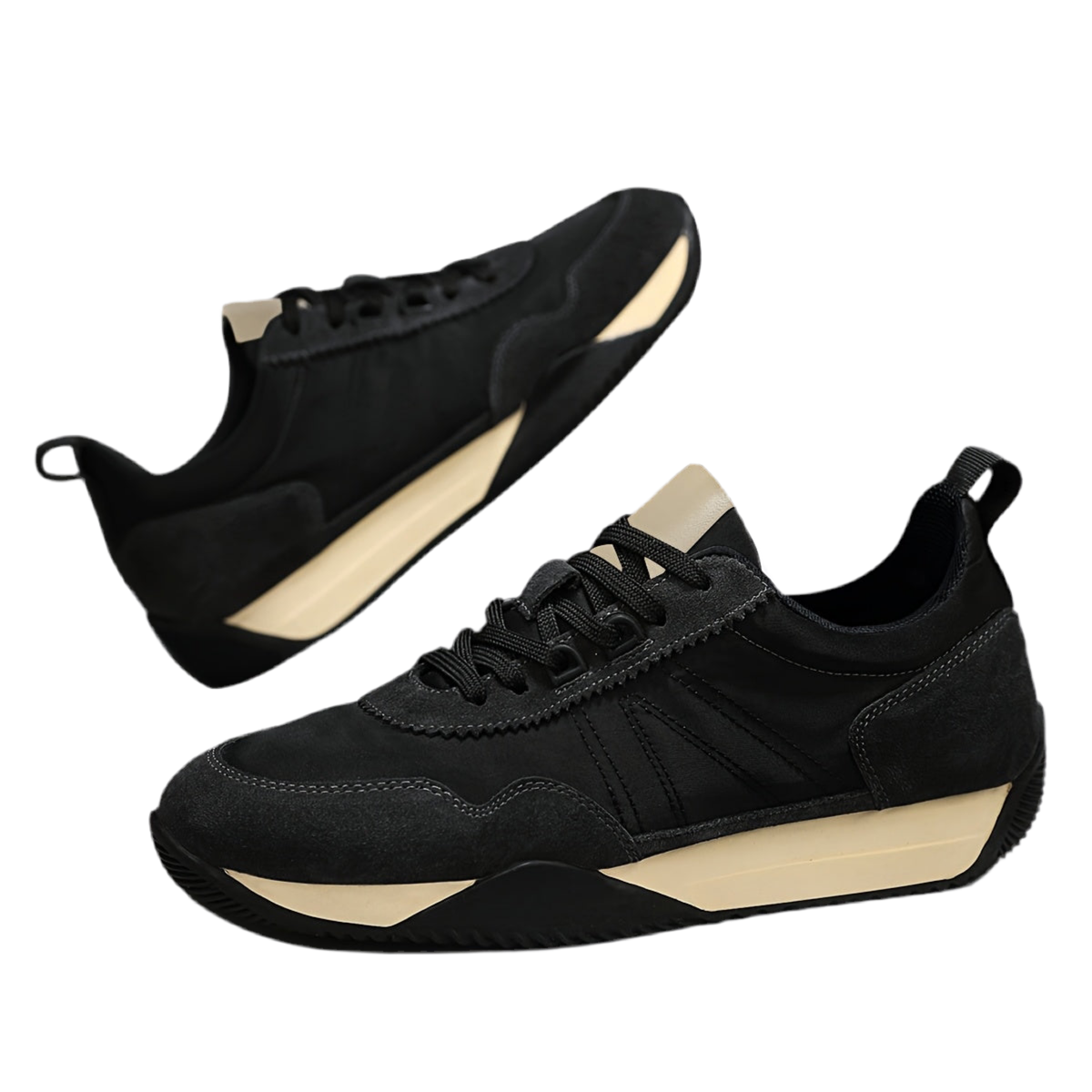 Chaussures de randonnée décontractées élégantes pour hommes - Dessus en tissu respirant, Semelle en PVC durable, Fermeture à lacets, Tenue d'extérieur et décontractée toutes saisons - Noir