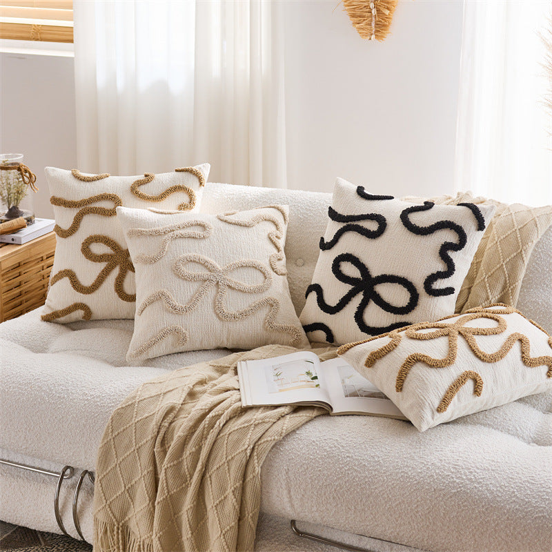 Bow Line Embroidered Pillow Cover