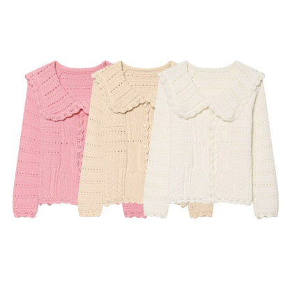 wave collar knitted sweater