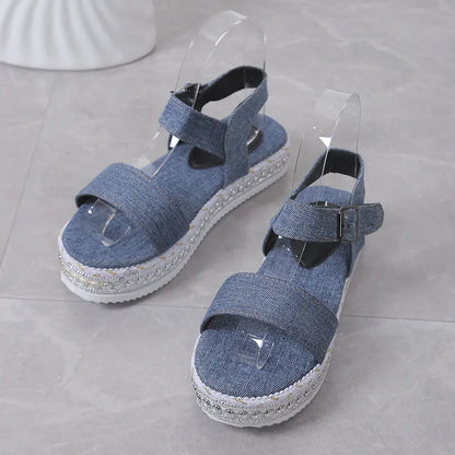 Women's Glossy Platform Peep Toe Buckle Sandals