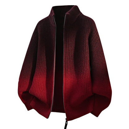 Men's Gradient Zip-Up Stand Collar Knit Sweater