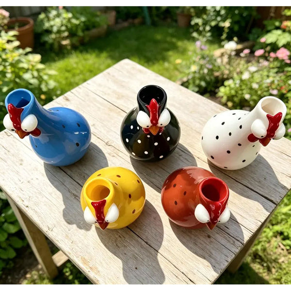 Hand-Painted Rooster Vase Sculpture