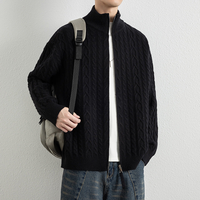 Men's Vintage Cable Knit Zip-Up Cardigan Jacket