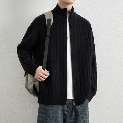 Men's Vintage Cable Knit Zip-Up Cardigan Jacket
