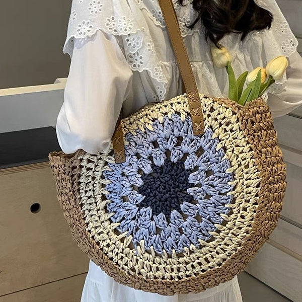 Colorful Woven Straw Shoulder Bag