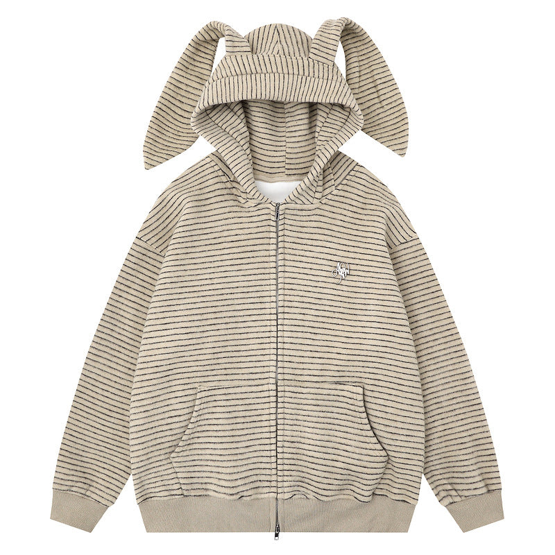 Hooded jacket with kangaroo pocket and loose zipper cardigan