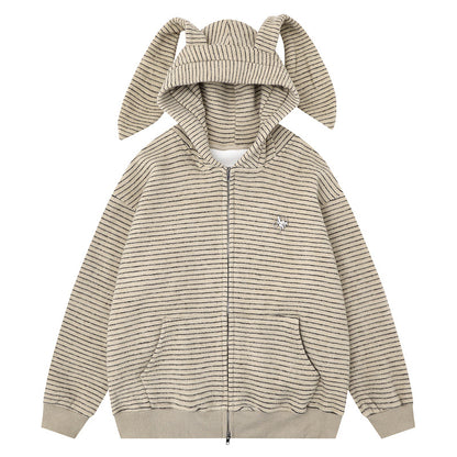 Hooded jacket with kangaroo pocket and loose zipper cardigan