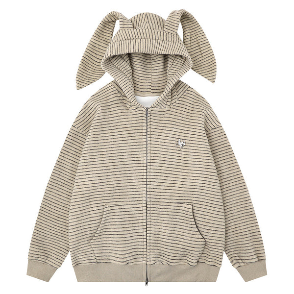 Hooded jacket with kangaroo pocket and loose zipper cardigan