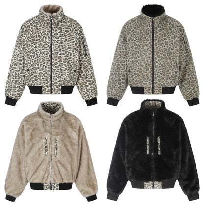 Leopard Print Reversible Stand Collar Cotton Jacket