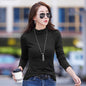 Solid color half zipper long sleeved women's slim fit top