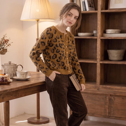 Leopard print V-neck sweater