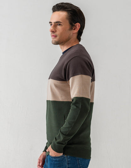 Textured Colour Block Sweatshirt – Brown