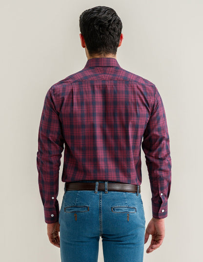 Maroon and Black Cotton Check Shirt