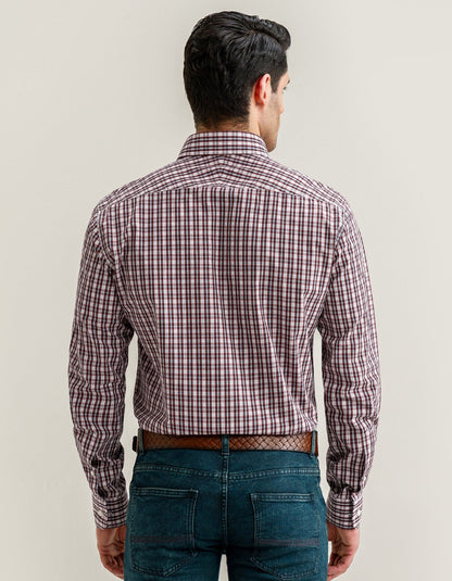Chemise décontractée à carreaux coupe ajustée marron