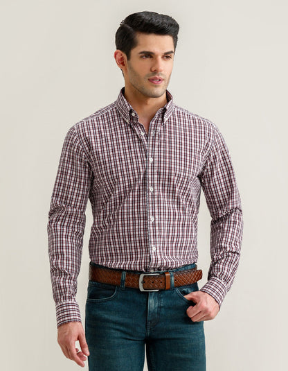 Chemise décontractée à carreaux coupe ajustée marron