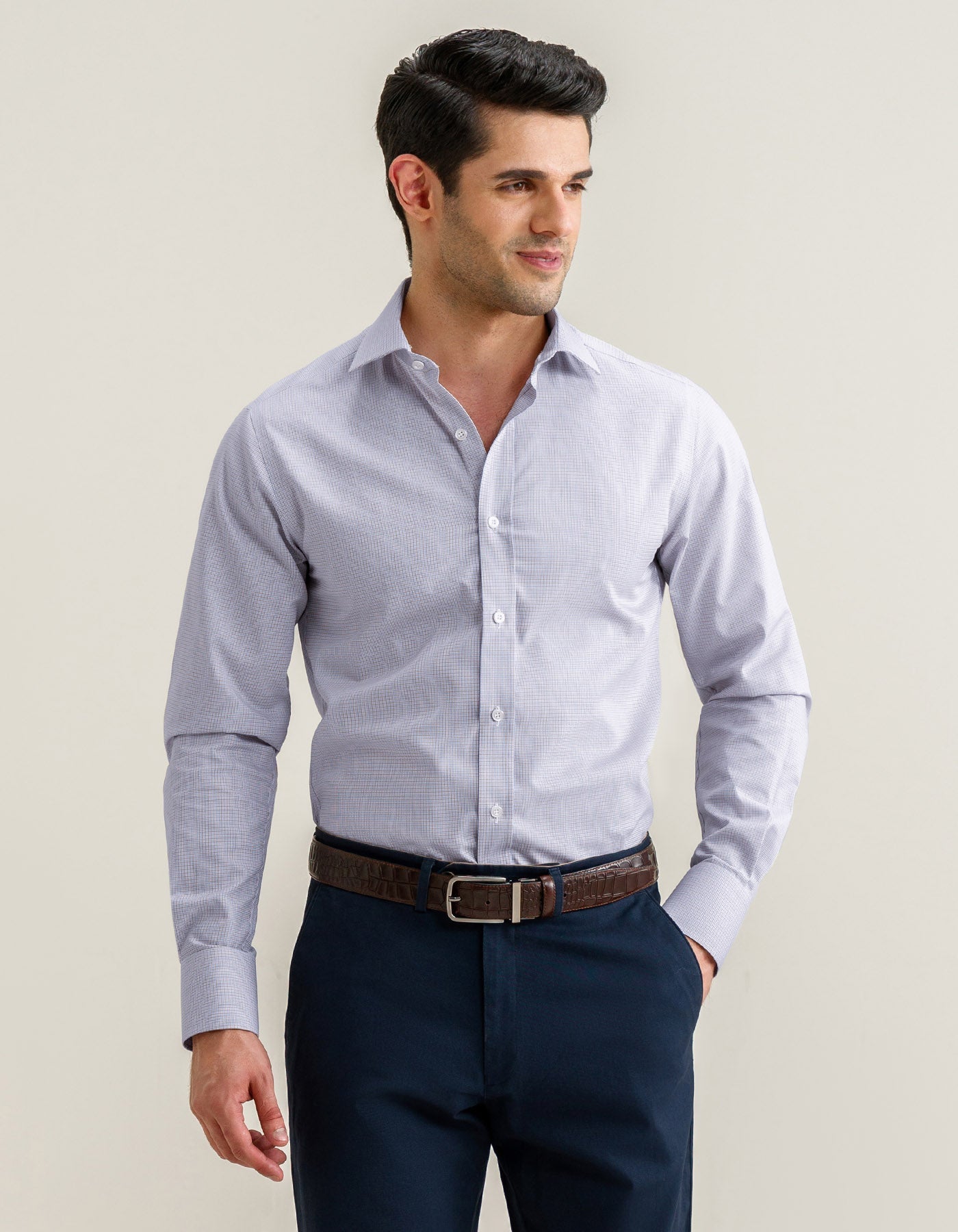 Chemise habillée à carreaux marron clair