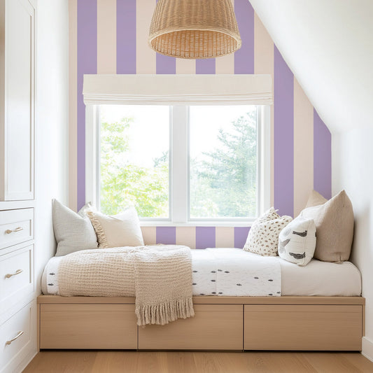 STATELY STRIPE LAVENDER CREAM WALLPAPER