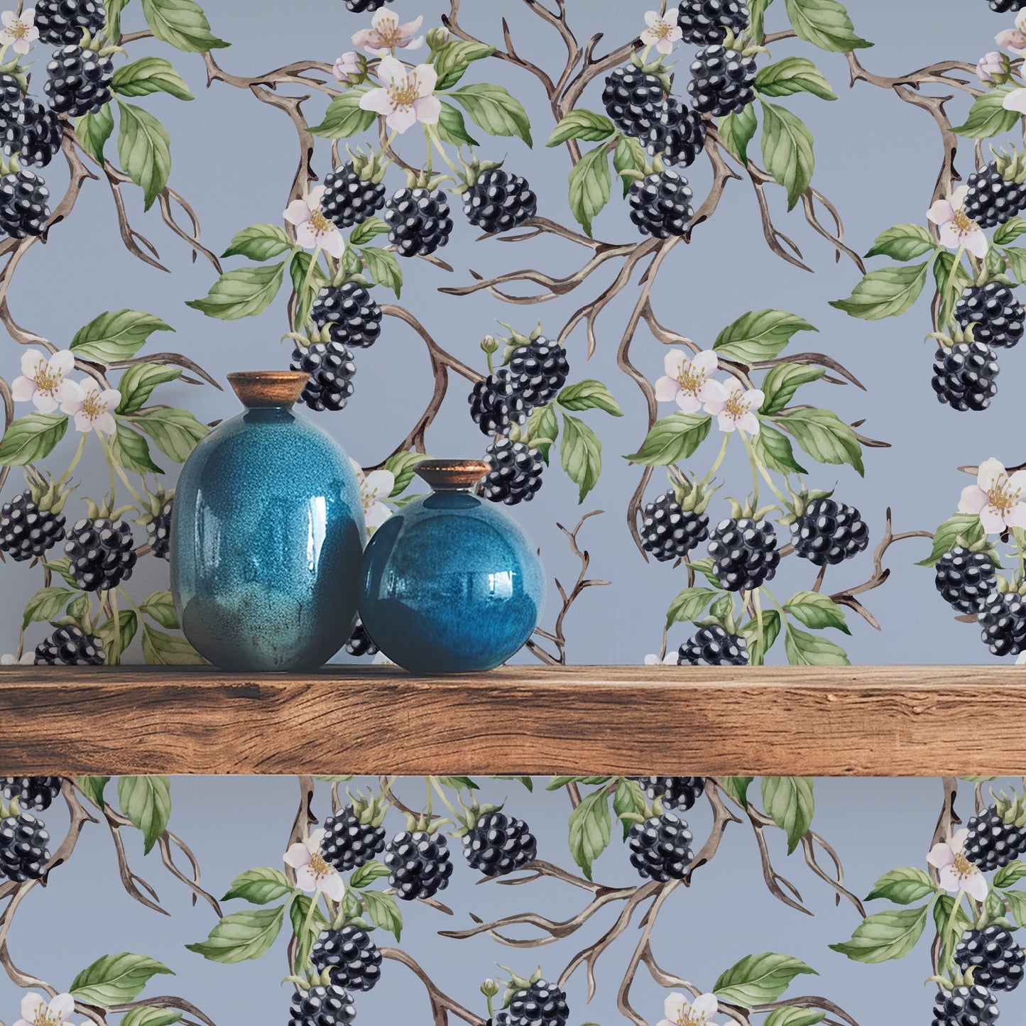 BRAMBLE & BLOSSOM STEEL BLUE WALLPAPER