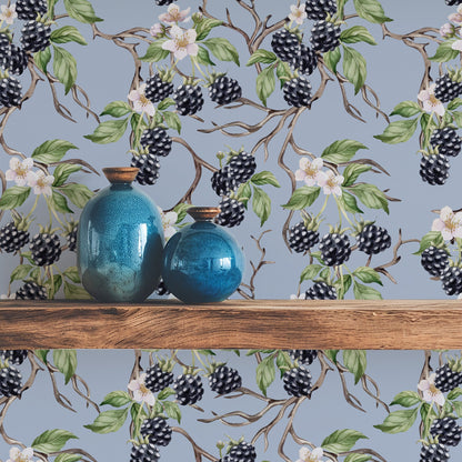 BRAMBLE & BLOSSOM STEEL BLUE WALLPAPER