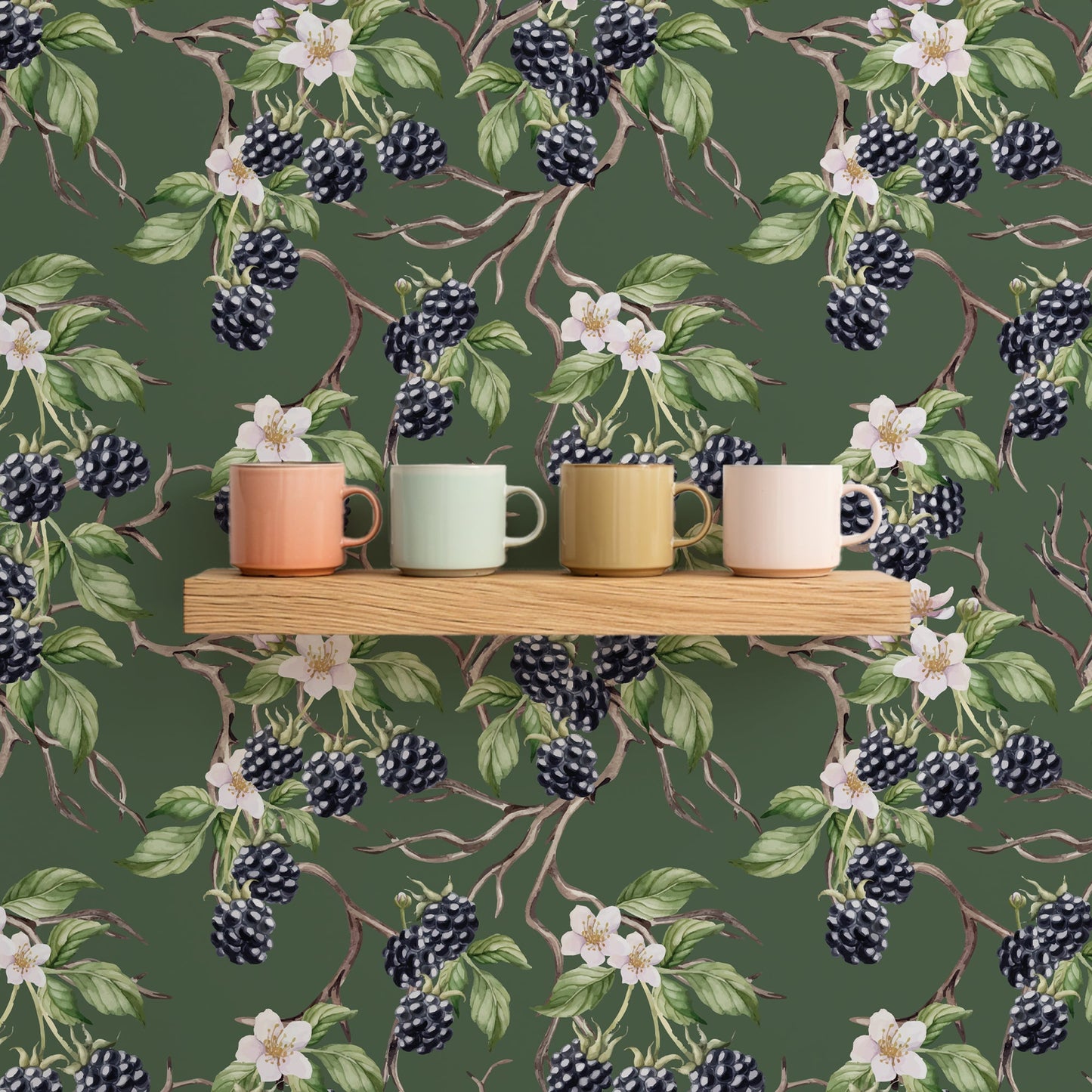 BRAMBLE & BLOSSOM DUCK GREEN WALLPAPER