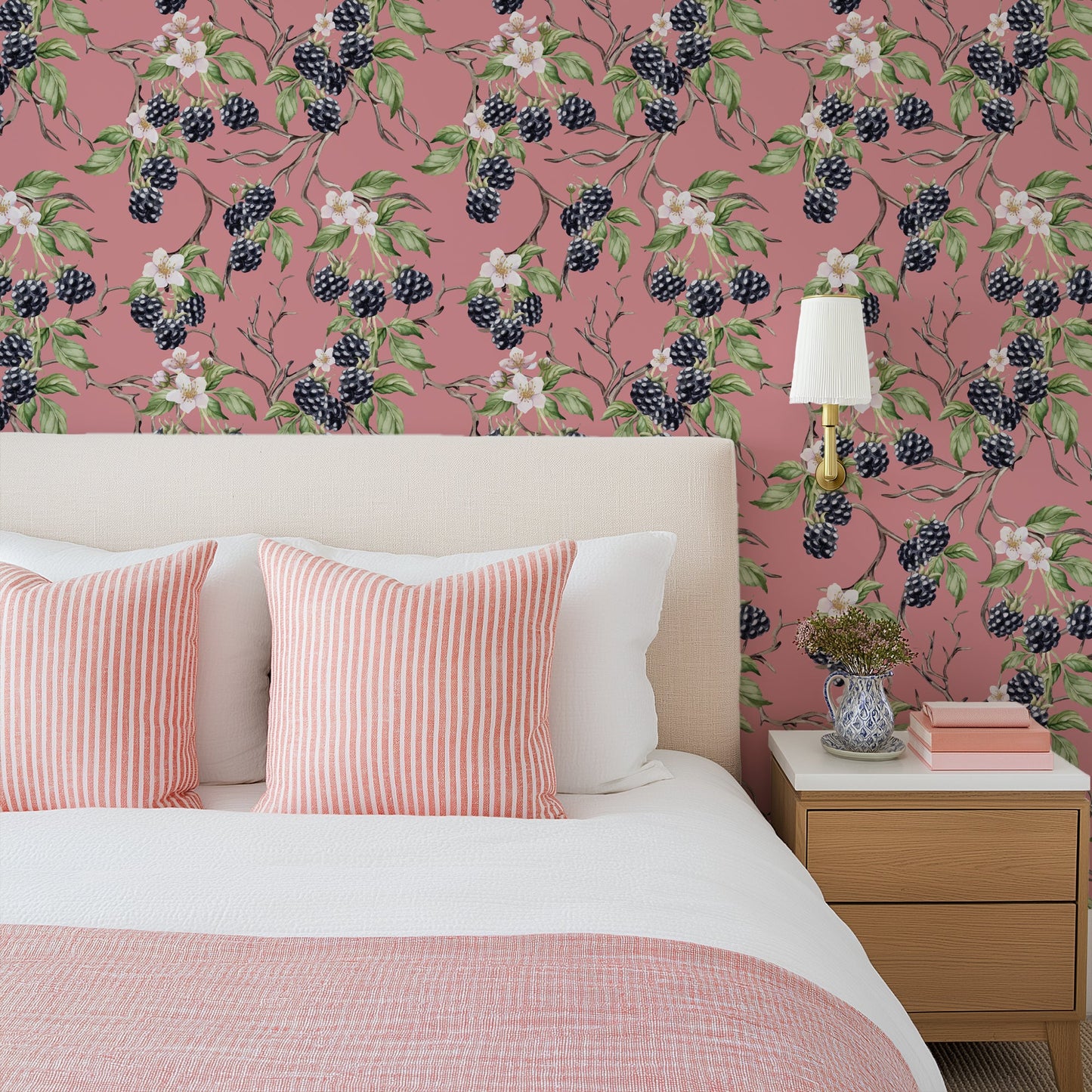 BRAMBLE & BLOSSOM ROSE PINK WALLPAPER