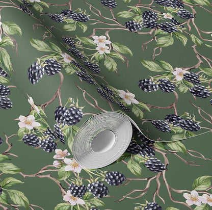 BRAMBLE & BLOSSOM DUCK GREEN WALLPAPER