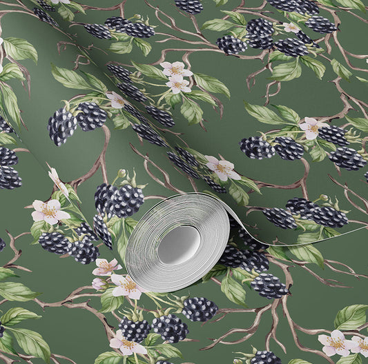 BRAMBLE & BLOSSOM DUCK GREEN WALLPAPER
