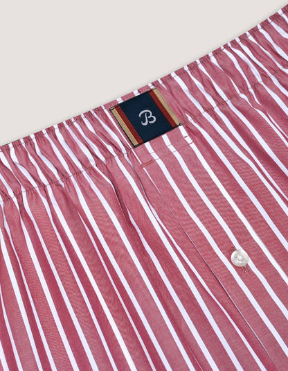 Maroon and White Striped Woven Boxer Short
